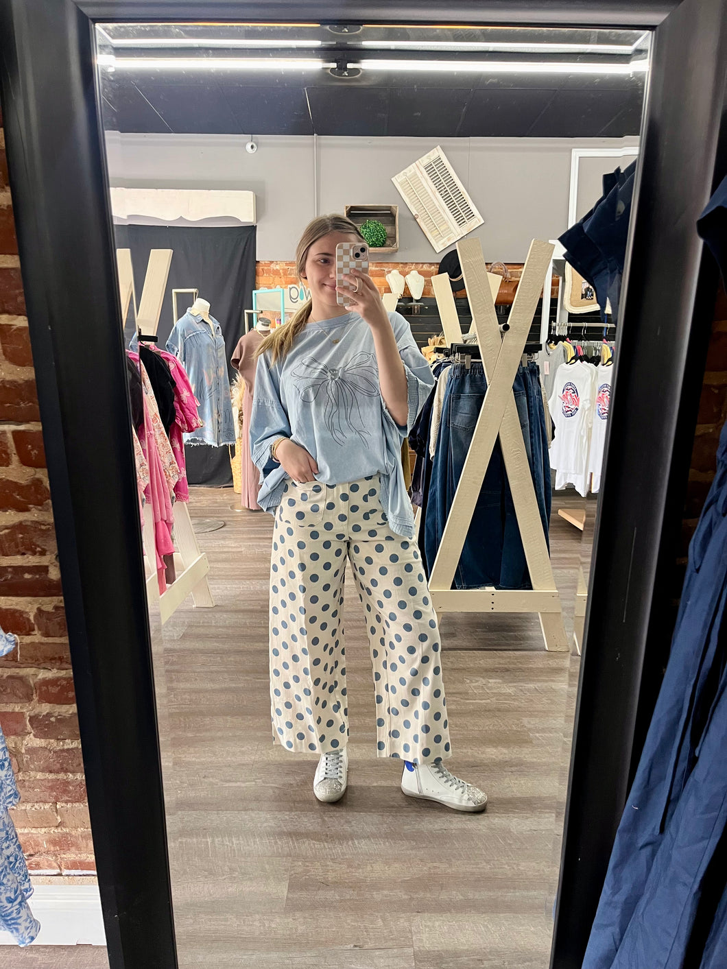 Blue Polka Dot Wide Leg Pants