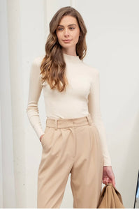 Cream Mock Neck Knit Top