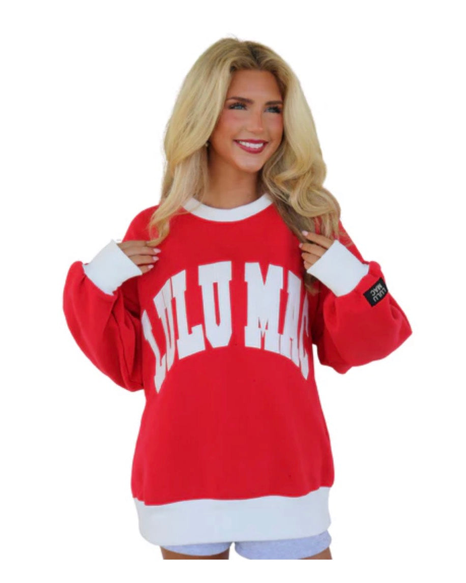 Color Block Red/White Stitch Sweatshirt