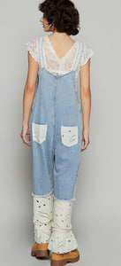 Denim Floral Overalls