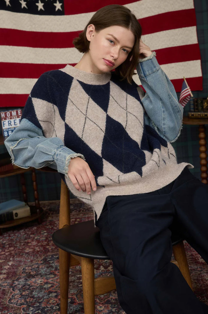 Navy-Multi Long Sleeve Sweater