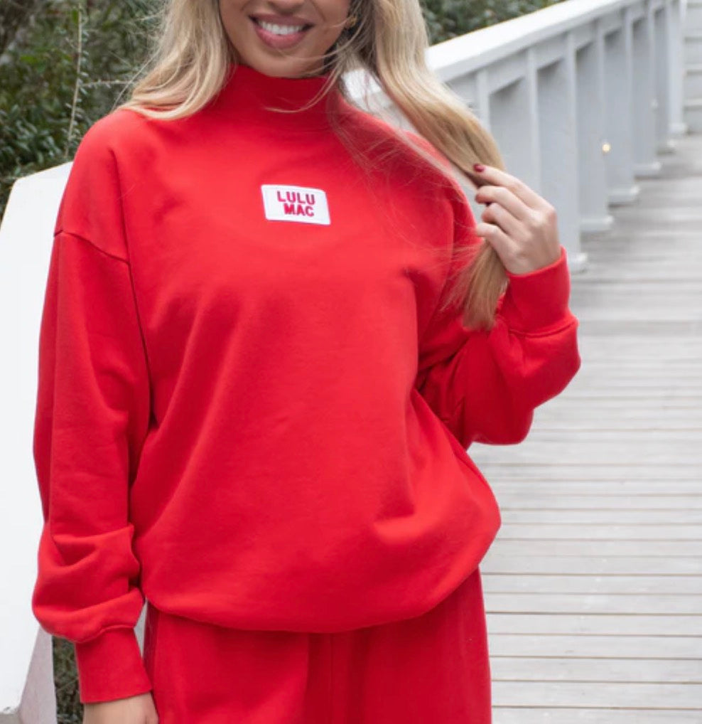 Terry Cloth MockNeck - Bright Red