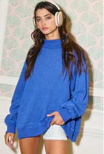 Blue Mock Neck Long Sleeve Sweatshirt