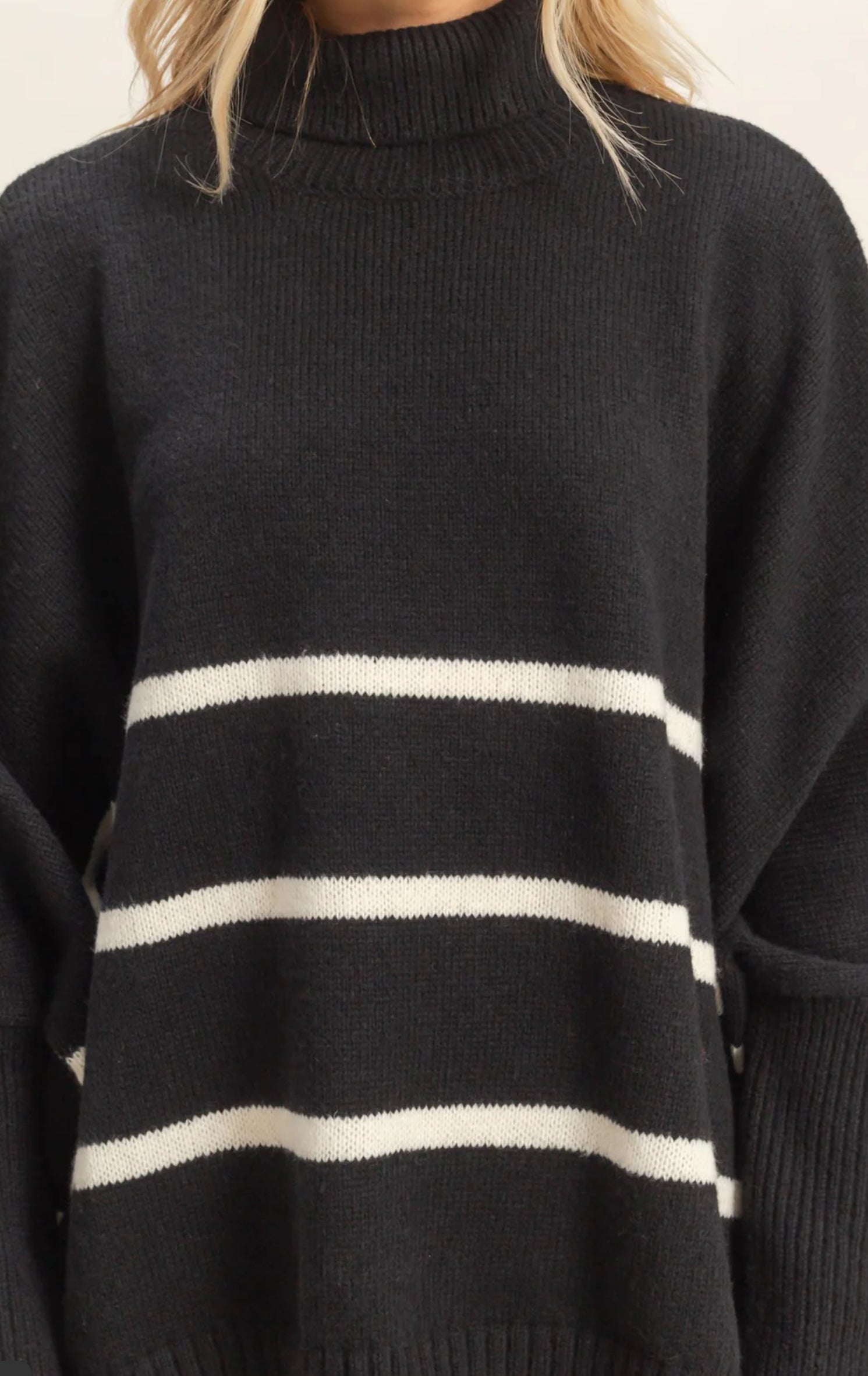 Black Striped Turtle Neck