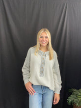 Load image into Gallery viewer, GREY WASHED COLLARED NECK LONG SLEEVE WAFFLE TOP
