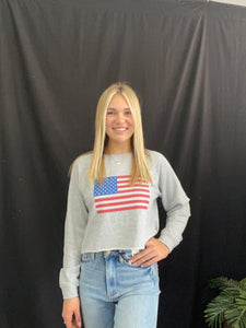 Heather Grey American Flag Sweatshirt