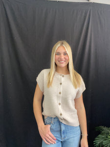 Short Sleeve Khaki Knit Cardigan