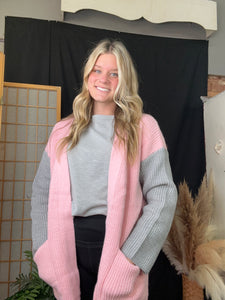 Pink Color Block Cardigan