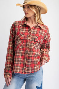 Red Plaid Mineral Wash Top