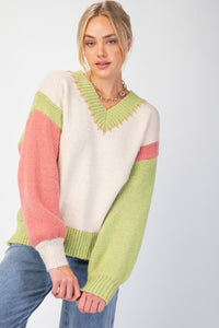 Curvy Oatmeal Color Block Knit Sweater