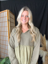 Load image into Gallery viewer, Washed Olive Terry Pullover Top
