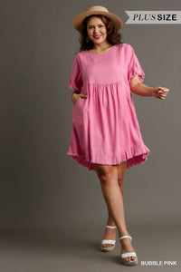 Curvy Bubble Pink Linen Dress