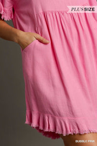 Curvy Bubble Pink Linen Dress