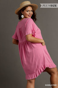 Curvy Bubble Pink Linen Dress