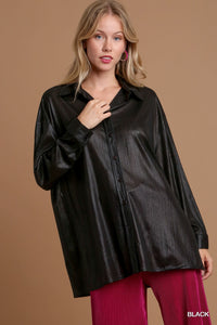 Black Metallic Button Up