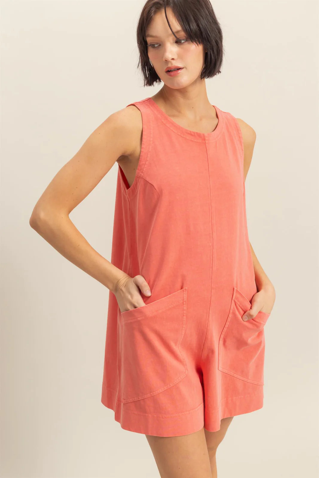 Coral Sleeveless Romper