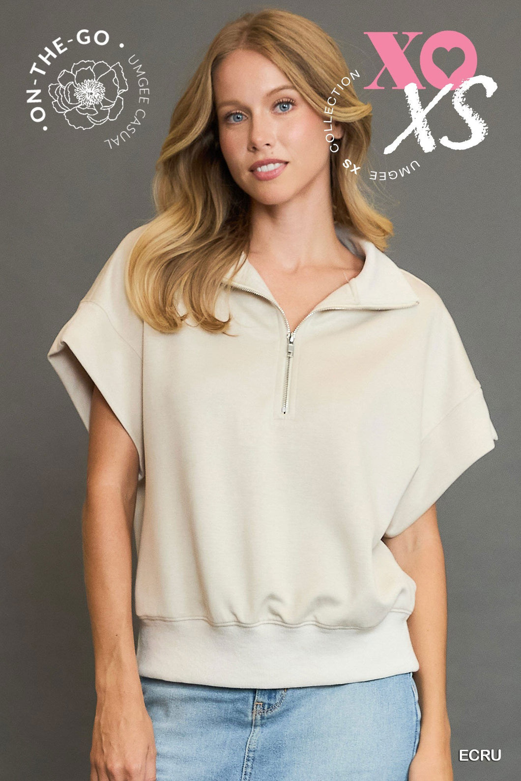 Curvy Ecru Half Zip Top