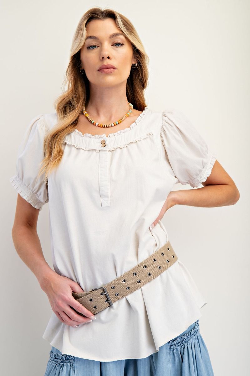 Ecru Ruffled Mineral Washed Top