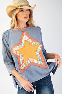 Dusty Navy Star Patch Top