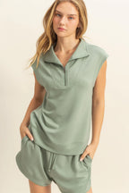 Sage Green Half Zip Sleeveless Top