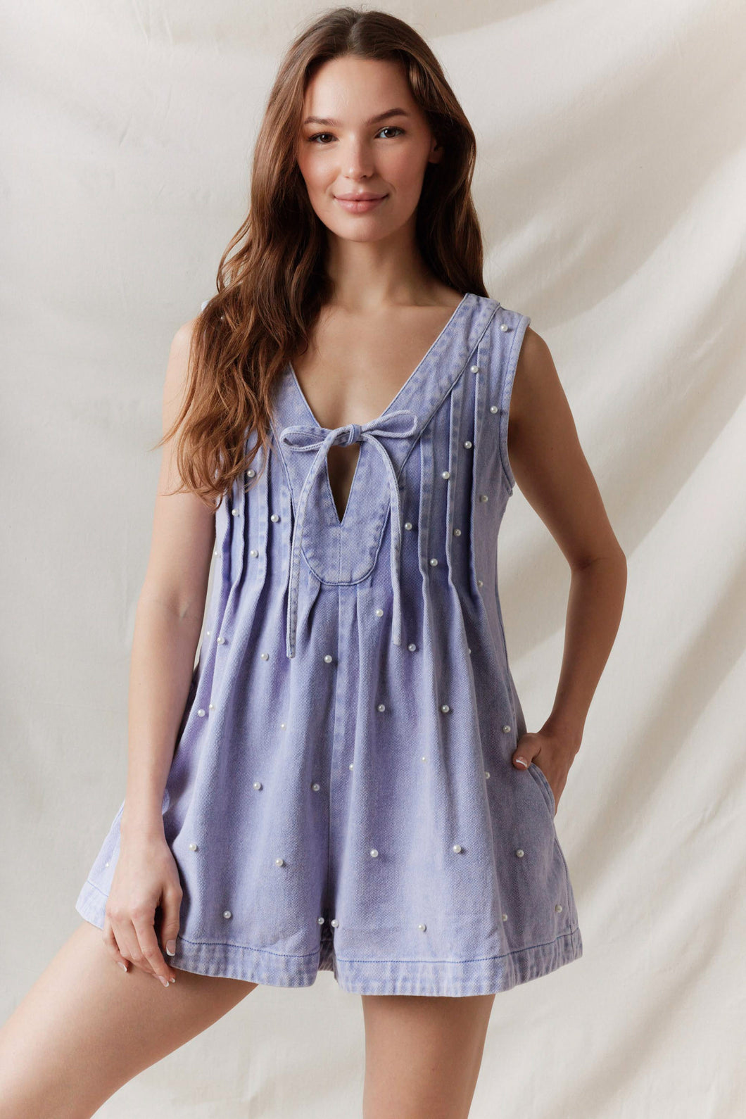Purple Pearl Denim Romper