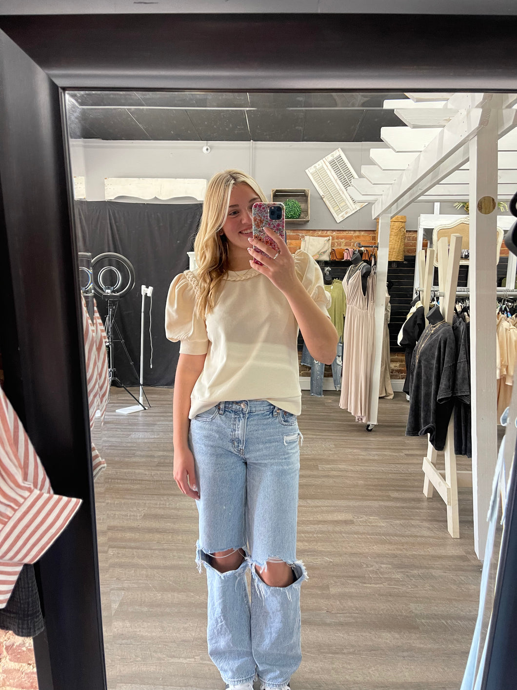 Ecru Puff Sleeve Top