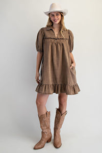 Ruffle Bottom Mocha Dress
