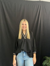 Load image into Gallery viewer, Black Puff Sleeve V-Neck
