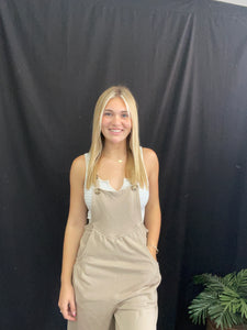 Khaki Washed Wide Leg Jumpsuit