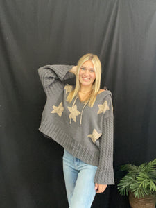 Charcoal Star Patch Knit Pullover