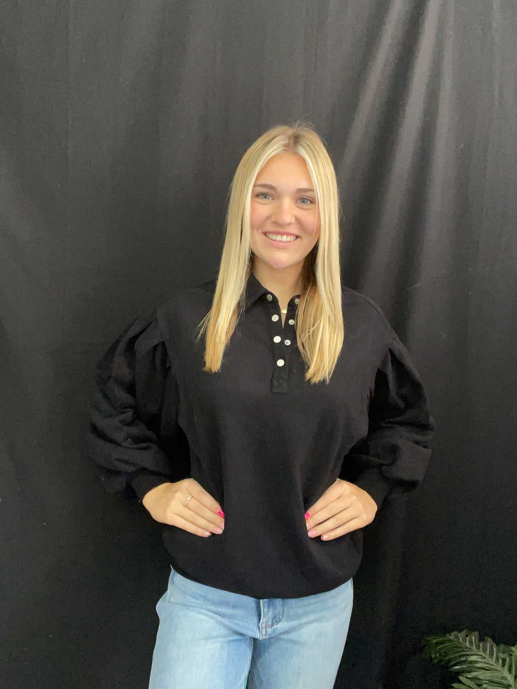 Black Fleece Button Down Top