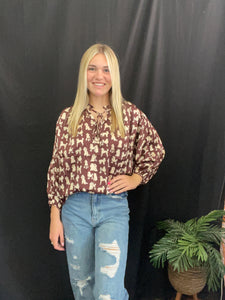 Brown Poodle Print Top