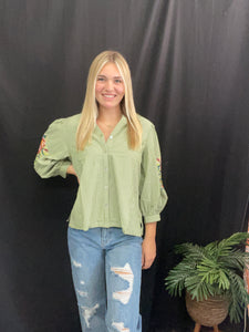 Olive Puff Sleeve Top