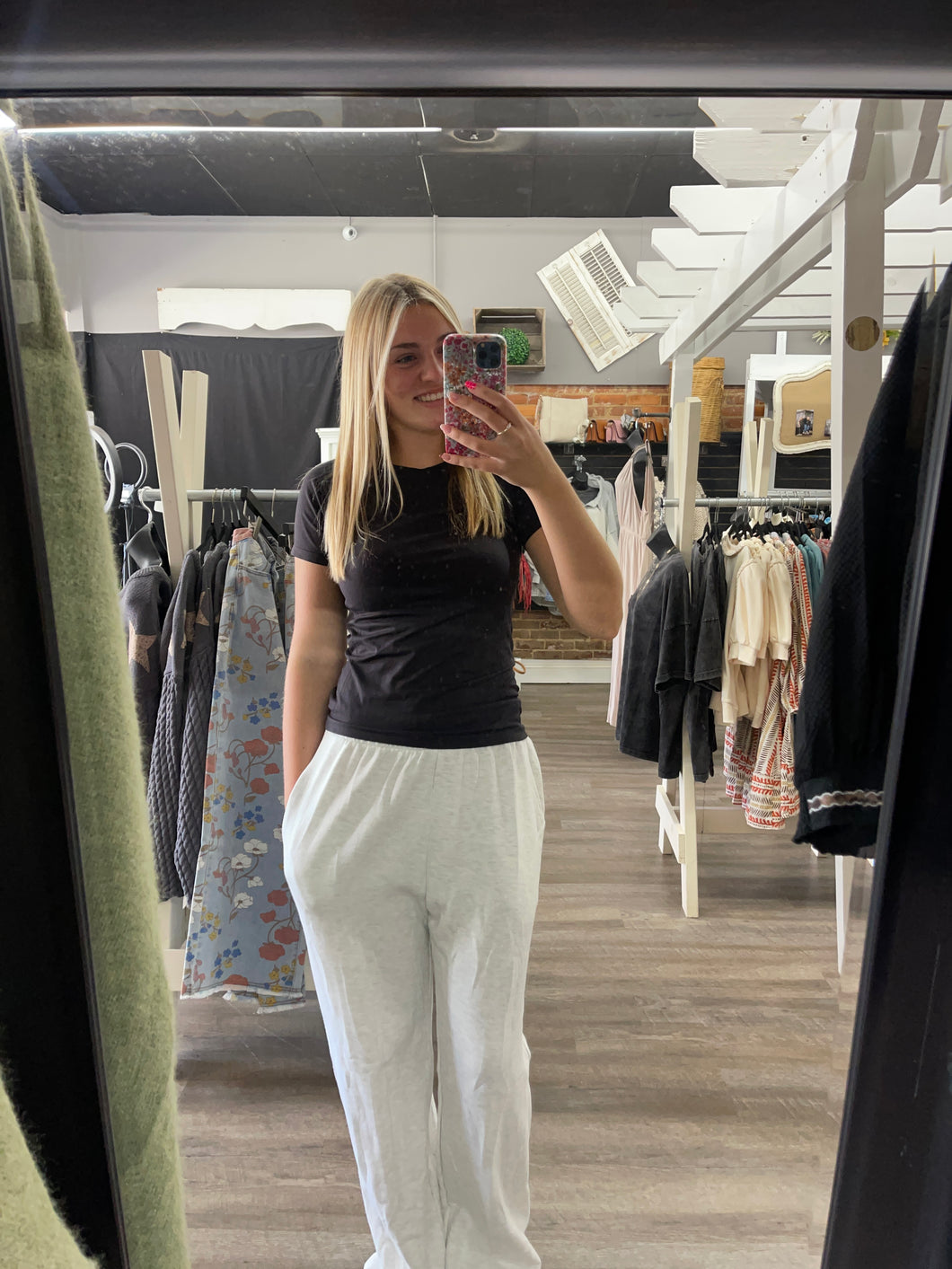 Ash Grey Wide Leg Terry pant w/pockets