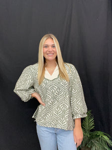 Sage Boho Leaf Print Top