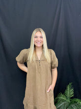 Load image into Gallery viewer, Ruffle Bottom Mocha Dress
