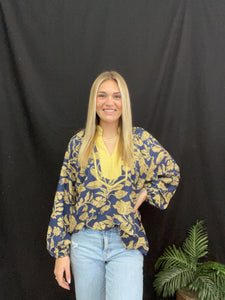 Two Tone Floral Print Top