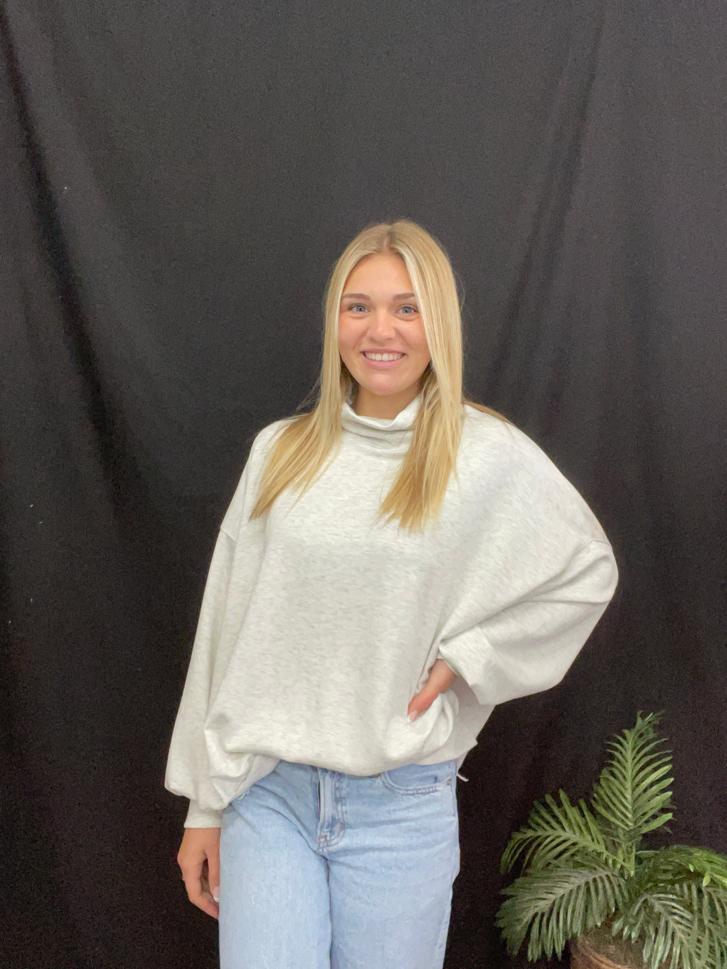 Ash Grey Long Sleeve MockNeck Sweatshirt