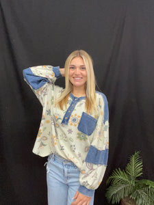 Denim Floral Print Long Sleeve