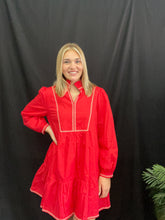 Load image into Gallery viewer, Red Ruffled Neckline Dress
