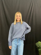 Dusty Blue Mock Neck Pullover