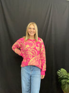Pink & Tan Printed Sweater