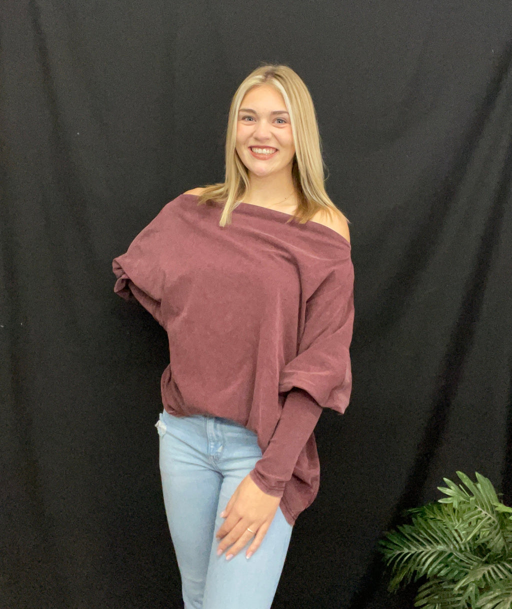 Burgundy One Shoulder Top