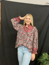 Load image into Gallery viewer, Brown Mix Ruffle Neck Top
