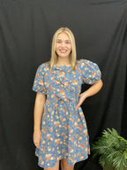 Denim Floral Bow Front Dress