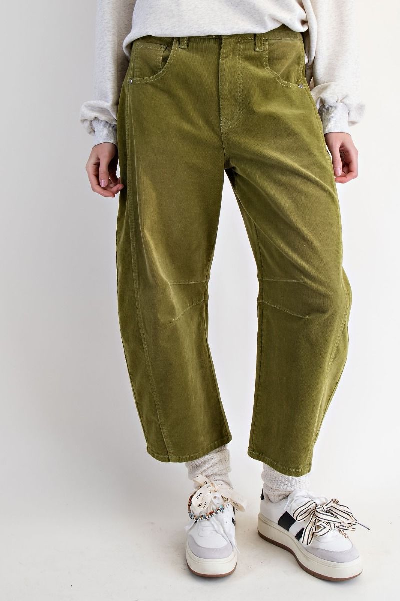 Green Corduroy Barrel Jeans