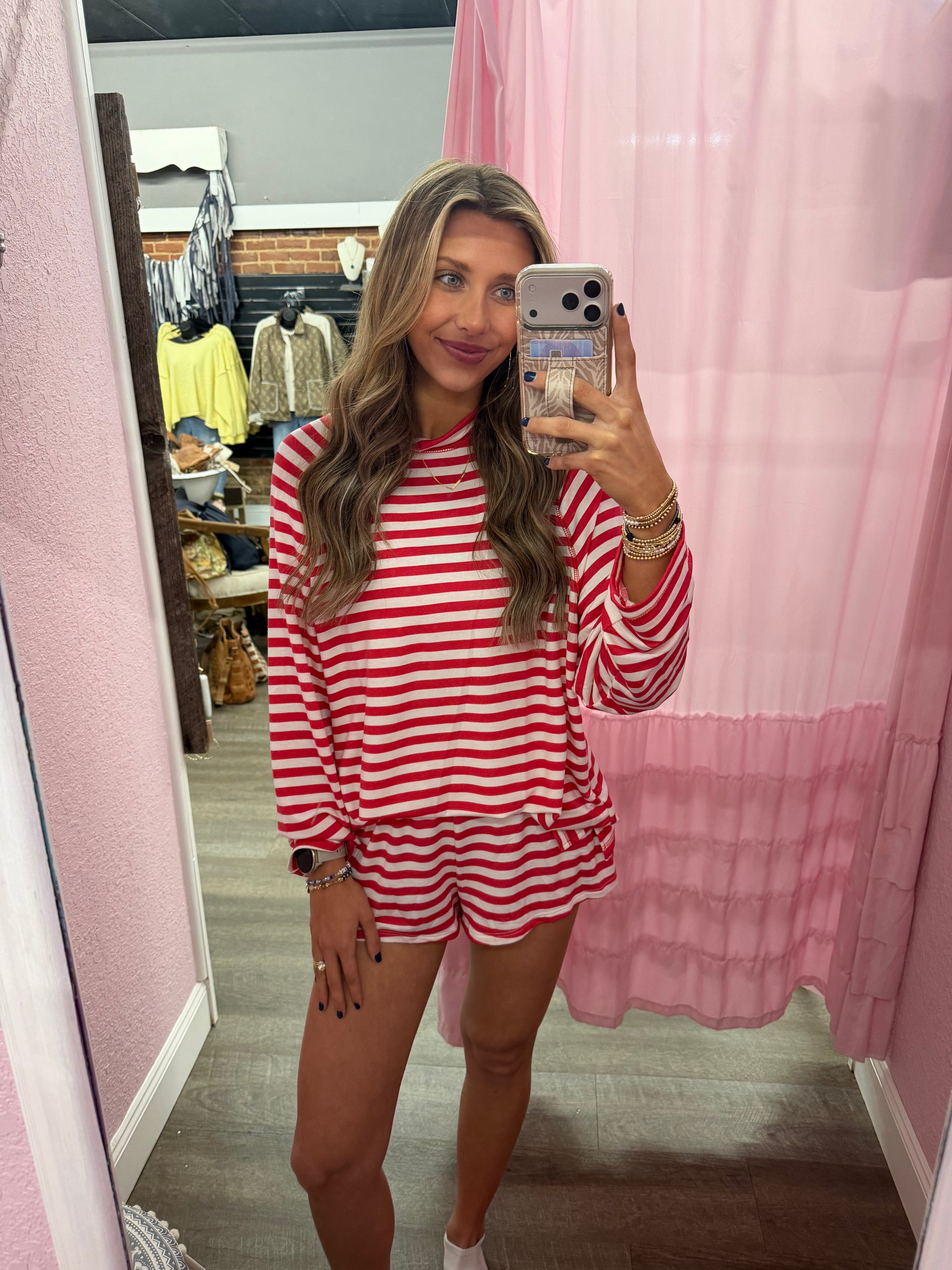 Red Stripe Shorts Set