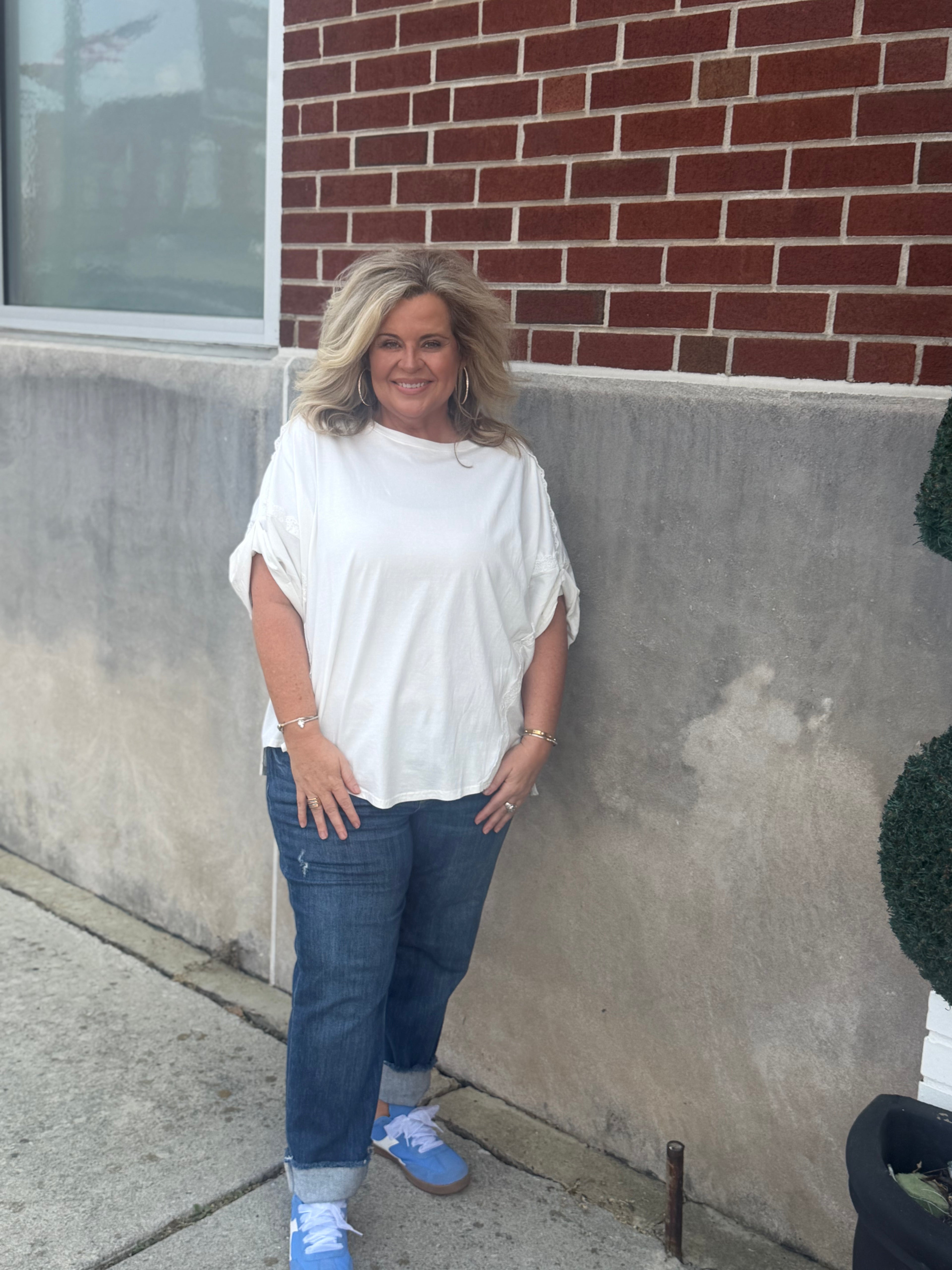 White Twisted Cuff Top