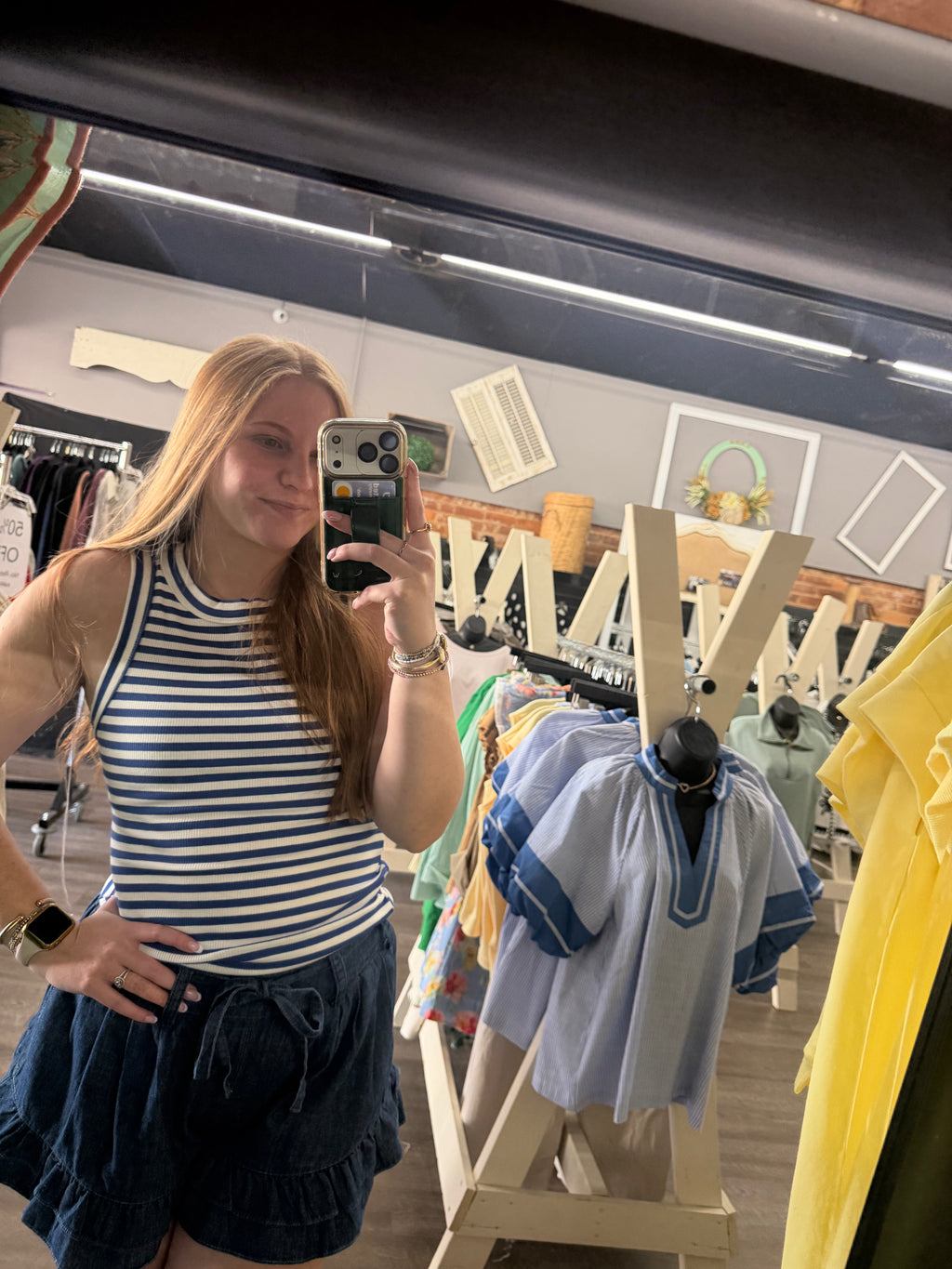 Blue Striped Ribbed Racerback Tank