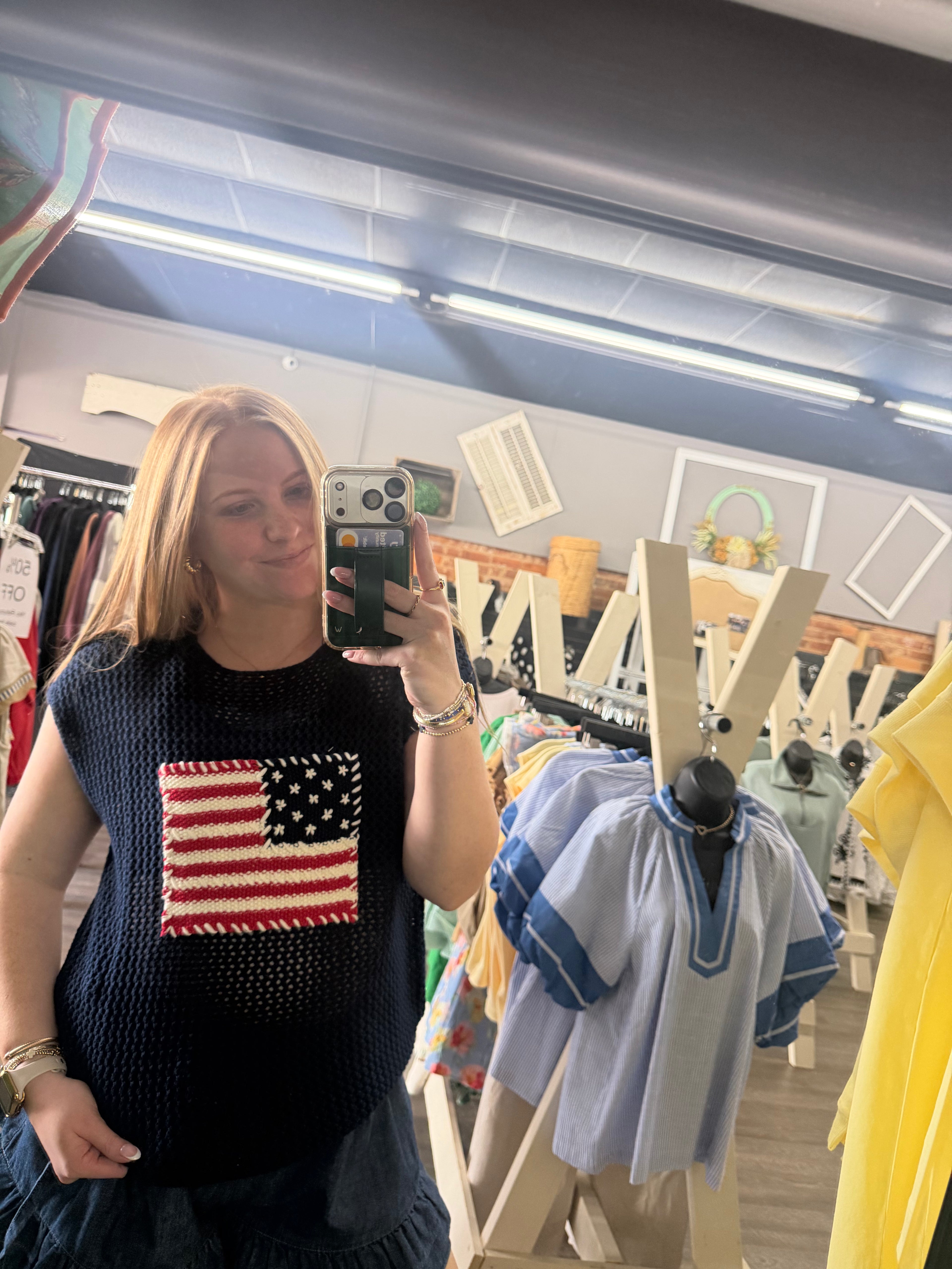 Navy Knit Patriotic Cap Sleeve